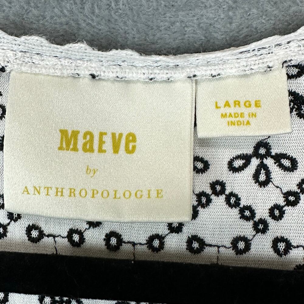 Maeve Top Womens Large Black White Embroidered Peplum Flowy Boho Beachy Loose - Picture 6 of 12